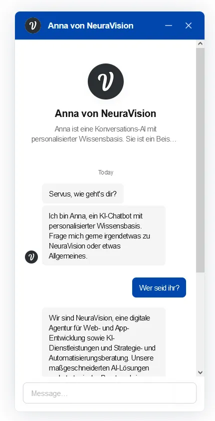 Unser Chatbot Anna. Probieren Sie ihn doch einmal aus.